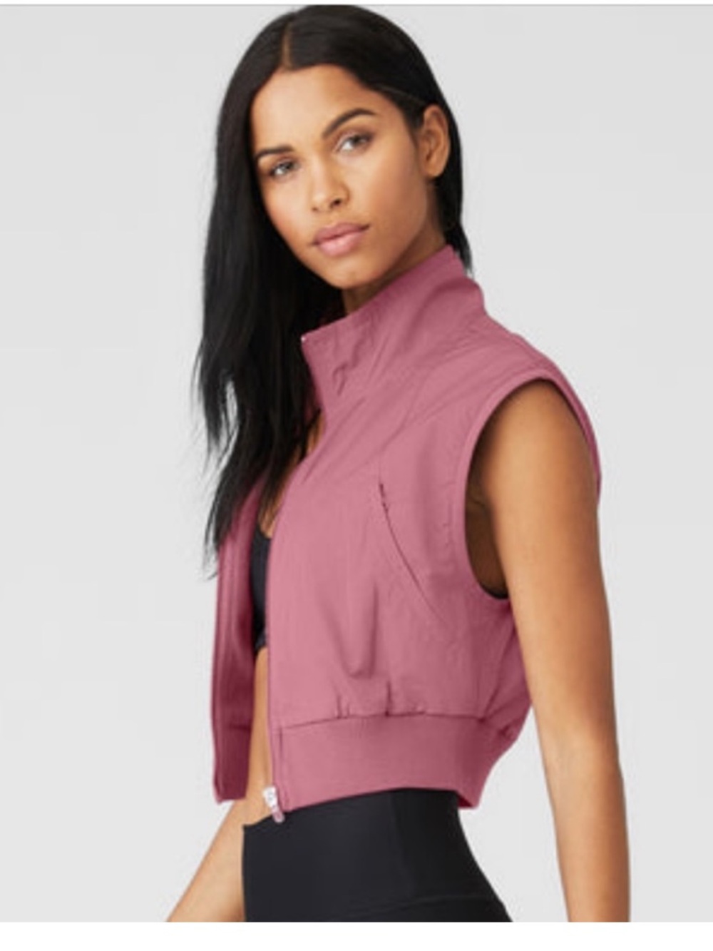 ALO Yoga In Motion Vest Zip-Up Cropped  in Mars Clay Rose Color Large